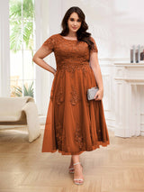 Majestic A-Line Short Sleeves Appliques Tulle Plus Size Mother Of The Bride Dresses