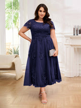 Majestic A-Line Short Sleeves Appliques Tulle Plus Size Mother Of The Bride Dresses