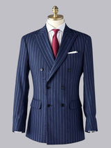 Men’s Jacket Tailored Fit Double Breasted Peak Lapel Pinstripe Formal Suit