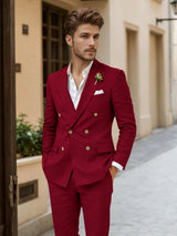 Men's Suits 2 Pieces Slim Fit Linen Peak Lapel Summer Wedding Suit