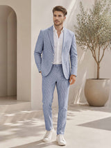 Men's Suit 2 Pieces Regular Fit Striped Seersucker Suit Set Casual Wedding & Summer Occasion Outfit