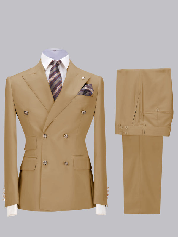 Gold Men's Suits 2 Pieces Slim Fit Two Buttons Groom Outfit Award Ceremony Elegant Gentleman Style