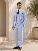 Men's Suit 3 Pieces Regular Fit Striped Seersucker Wedding Groom Reception & Summer Formal Wear