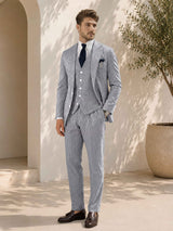 Men's Suit 3 Pieces Regular Fit Striped Seersucker Wedding Groom Reception & Summer Formal Wear