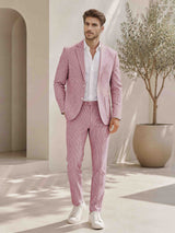 Men's Suit 2 Pieces Regular Fit Striped Seersucker Suit Set Casual Wedding & Summer Occasion Outfit