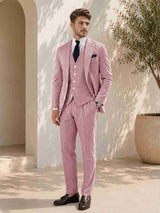 Men's Suit 3 Pieces Regular Fit Striped Seersucker Wedding Groom Reception & Summer Formal Wear