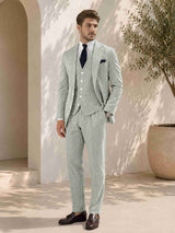Men's Suit 3 Pieces Regular Fit Striped Seersucker Wedding Groom Reception & Summer Formal Wear