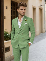 Men's Suits 2 Pieces Slim Fit Linen Peak Lapel Summer Wedding Suit