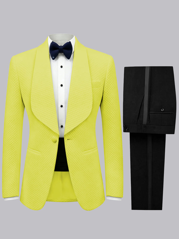 Yellow Men's Suits 2 Pieces Slim Fit Tuxedo Shawl Lapel Wedding & Formal Blazer Set