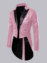 Men's Jacket Slim Fit Contrast Trim Peak Lapel Sequins Tailcoat for Gala