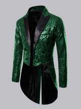Men's Jacket Slim Fit Contrast Trim Peak Lapel Sequins Tailcoat for Gala