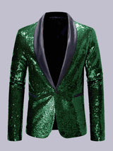 Men's Jacket Tailored Fit Contrast Trim Shawl Lapel Sequins for Evening Events