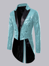 Men's Jacket Slim Fit Contrast Trim Peak Lapel Sequins Tailcoat for Gala