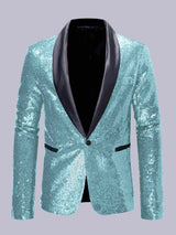 Men's Jacket Tailored Fit Contrast Trim Shawl Lapel Sequins for Evening Events