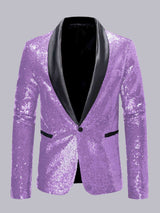 Men's Jacket Tailored Fit Contrast Trim Shawl Lapel Sequins for Evening Events