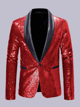 Men's Jacket Tailored Fit Contrast Trim Shawl Lapel Sequins for Evening Events