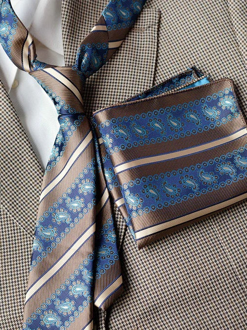 Men’s Luxury Patterned Tie and Pocket Square Set Classic Formal Style