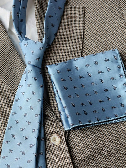 Men’s Luxury Patterned Tie and Pocket Square Set Classic Formal Style