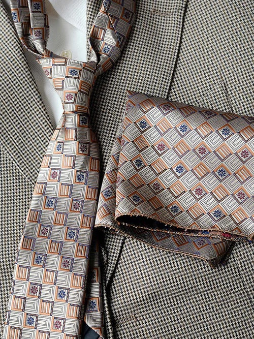 Men’s Luxury Patterned Tie and Pocket Square Set Classic Formal Style