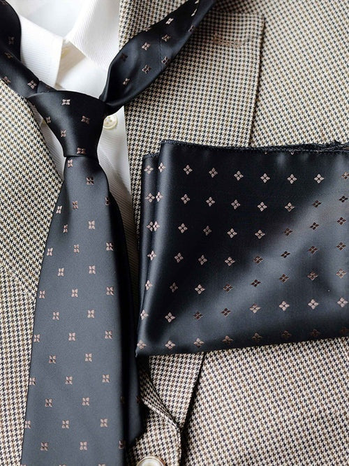 Men’s Luxury Patterned Tie and Pocket Square Set Classic Formal Style