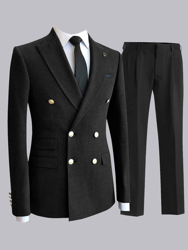 Black Men's Suits 2 Pieces Classic Fit Double Breasted Business Office Professional Wear