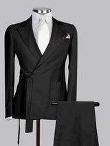 Men's Suits 2 Pieces Modern Style Relaxed Notch Lapel Belted Wrap Suit For Events