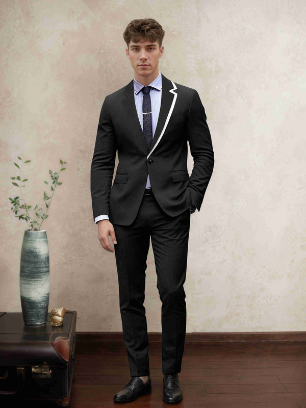 Black Men's Suits 2 Pieces Tailored Fit Two Buttons Wedding Groom Outfit