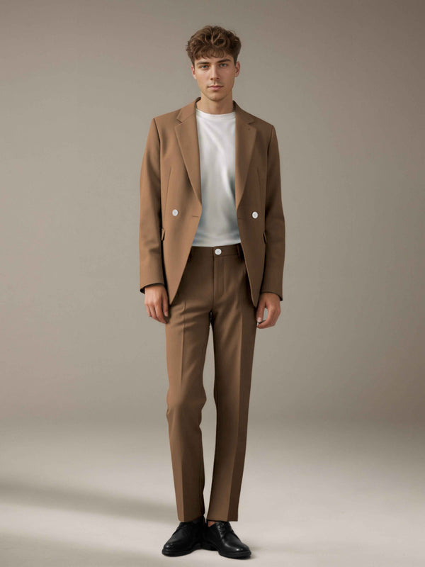 Brown Men's Suits 2 Pieces Modern Style One Button Blazer and Trousers Daily Workwear Comfortable Fit
