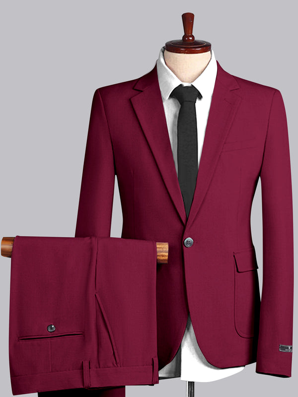 Burgundy Men's Suits 2 Pieces Slim Fit One Button Wedding Groom Outfit
