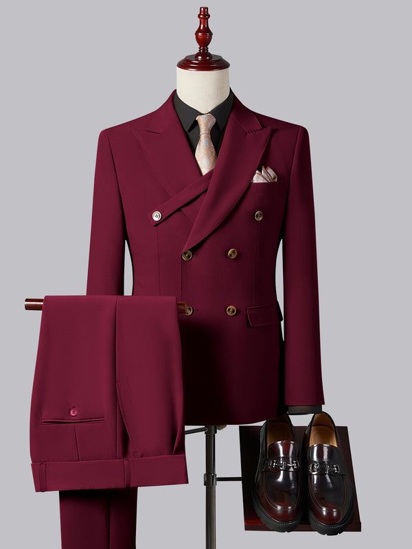Burgundy Men's Suits 2 Pieces Tailored Fit Two Buttons Single Breasted Notch Lapel Strap Groom Outfit