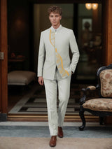 Men's Suits 2 Pieces Modern Style Mandarin Collar Embroidered Formal Wear