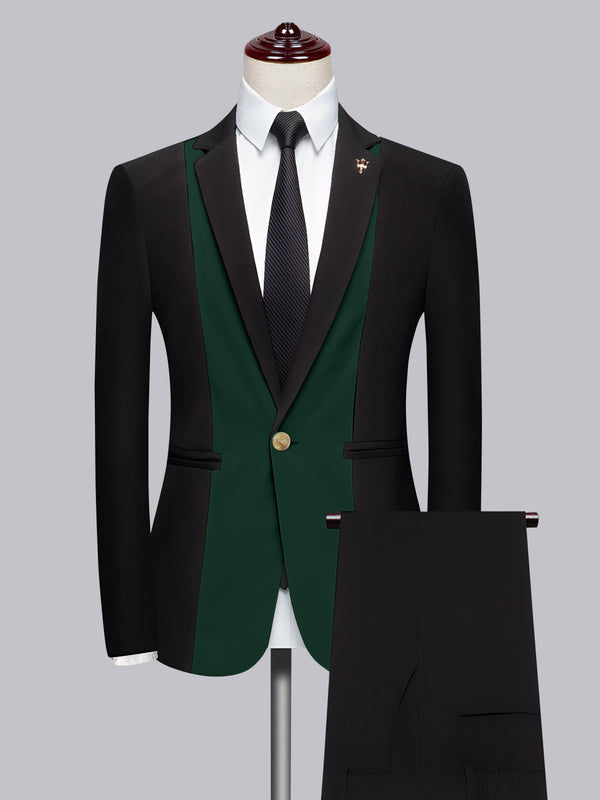 Emerald Green Men's Suits 2 Pieces Slim Fit Notch Lapel One Button Contrast for Wedding