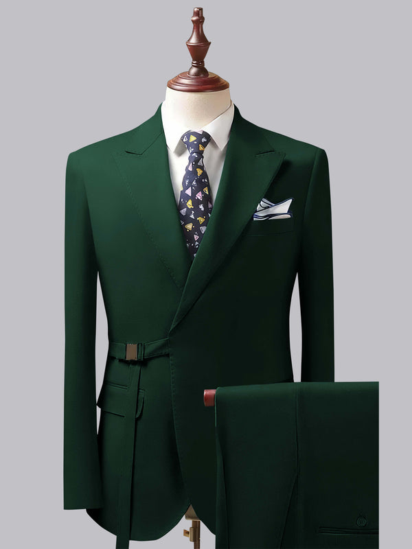 Emerald Green Men's Suits 2 Pieces Tailored Fit Belted Notch Lapel Formal Outfit for Party and Wedding