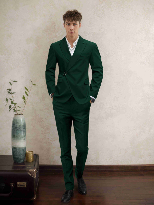 Emerald Green Men's Suits 2 Pieces Tailored Fit Tailored Fit Belted Peak Lapel Wrap Design Wedding Outfit