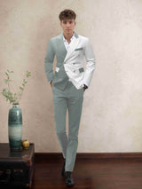 Men's Suits 2 Pieces Tailored Fit Double Breasted Peak Lapel Contrast Party Outfit