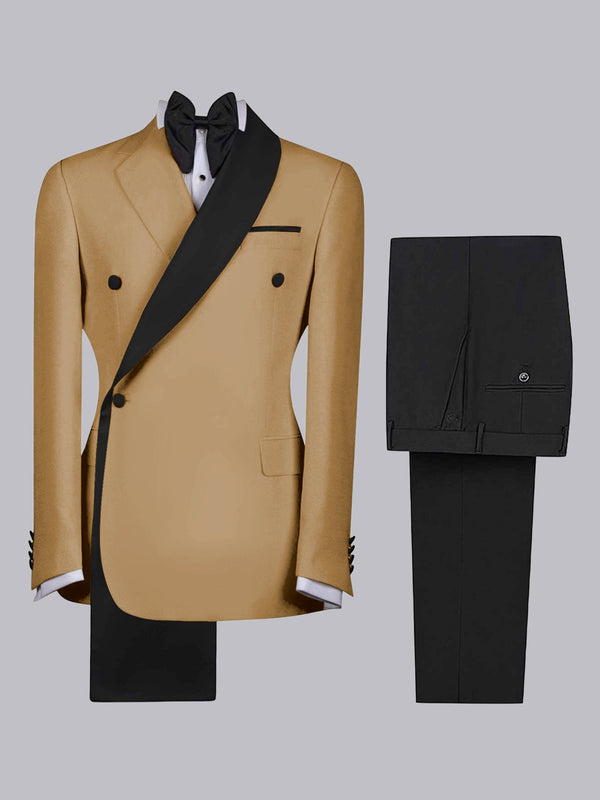 Gold Men's Suits 2 Pieces Modern Style Shawl Lapel Outfit Elegant Style