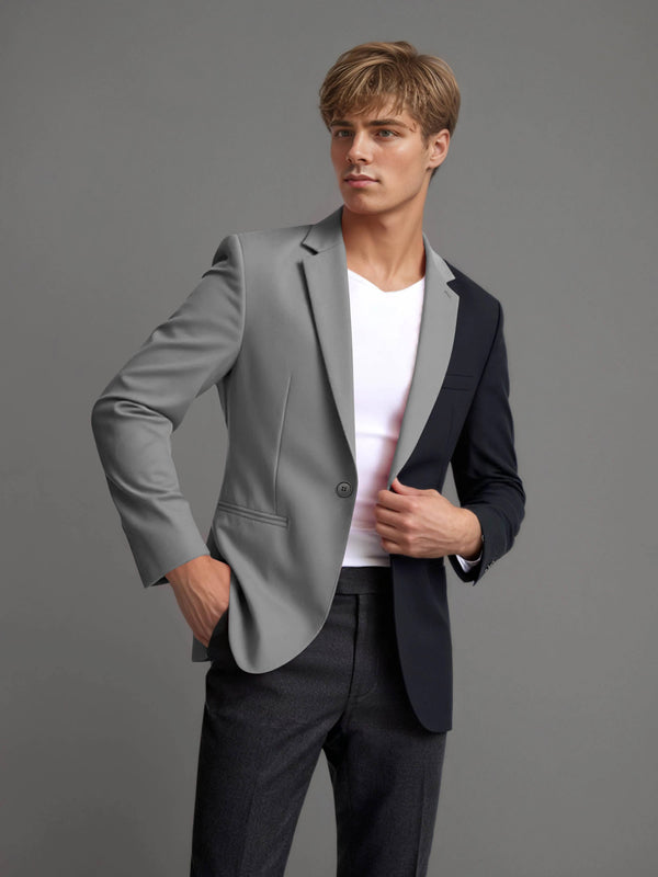 Grey Men's Suits 2 Pieces Slim Fit One Button Color Block Banquet Streetwear Outfit