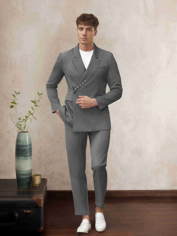 Grey Men's Suits 2 Pieces Tailored Fit One Button Notch Lapel Wedding Guest Wear