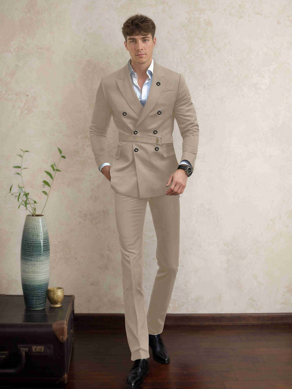 Khaki Men's Suits 2 Pieces Tailored Fit Two Buttons Elegant Formal Wear for Occasions