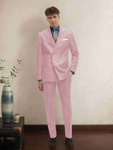 Men's Suits 2 Pieces Classic Fit Double Breasted Peak Lapel Wedding Groom Outfit