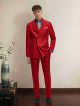 Men's Suits 2 Pieces Classic Fit Double Breasted Peak Lapel Wedding Groom Outfit