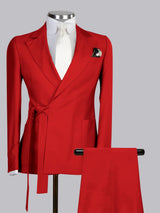 Men's Suits 2 Pieces Modern Style Relaxed Notch Lapel Belted Wrap Suit For Events