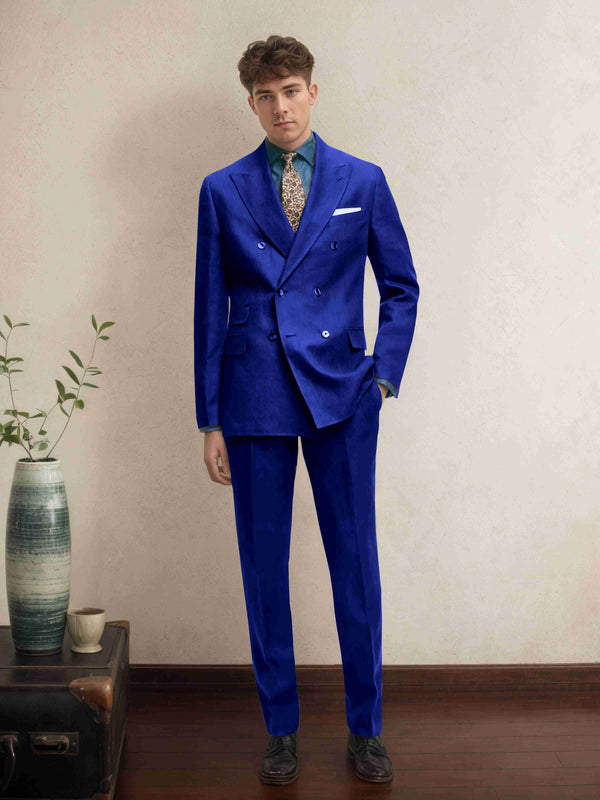 Royal Blue Men's Suits 2 Pieces Classic Fit Double Breasted Peak Lapel Wedding Groom Outfit