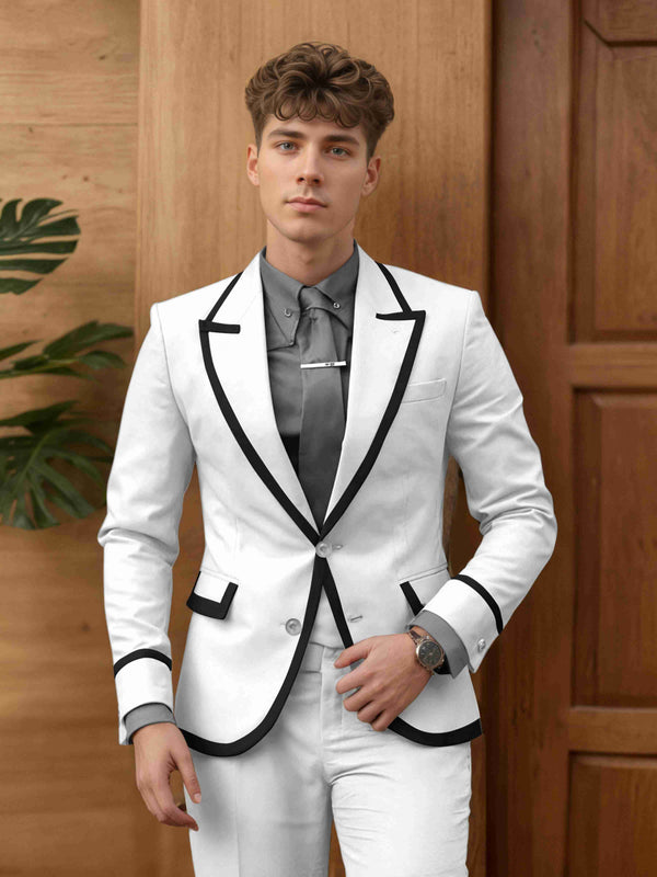 White Men's Suits 2 Pieces Modern Style Two Buttons Cocktail Party Outfit Sophisticated Detailing