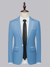 Men's Blazer Tailored Fit Piped Notch Lapel One Button Lightweight Casual Wedding Business Jacket
