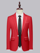 Men's Blazer Tailored Fit Piped Notch Lapel One Button Lightweight Casual Wedding Business Jacket