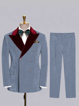 Men's Suit 2 Pieces Tailored Fit Double Breasted Velvet Formal Suit with Contrast Peak Lapel for Groom Wedding Evening Occasions