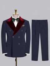 Men's Suit 2 Pieces Tailored Fit Double Breasted Velvet Formal Suit with Contrast Peak Lapel for Groom Wedding Evening Occasions