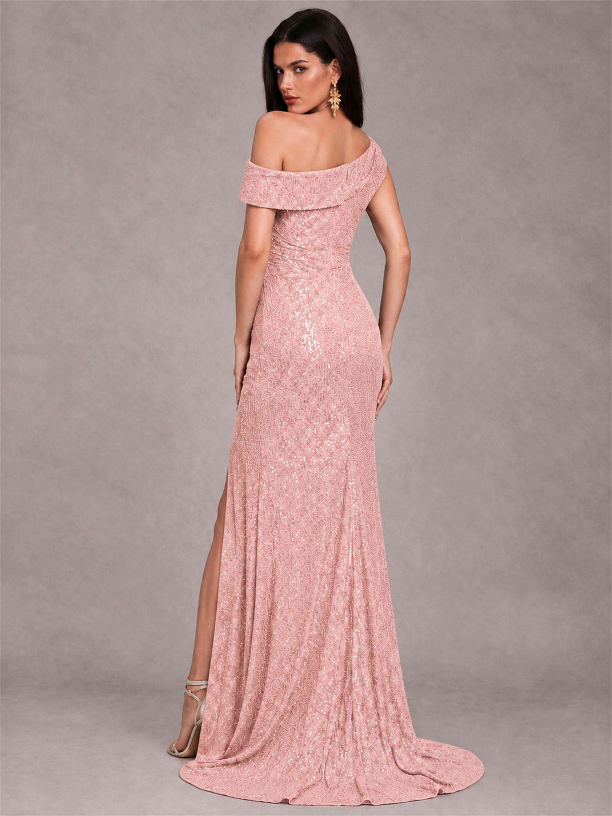 Mermaid One Shoulder Sequin Sleeveless Evening Dress with Split Side
