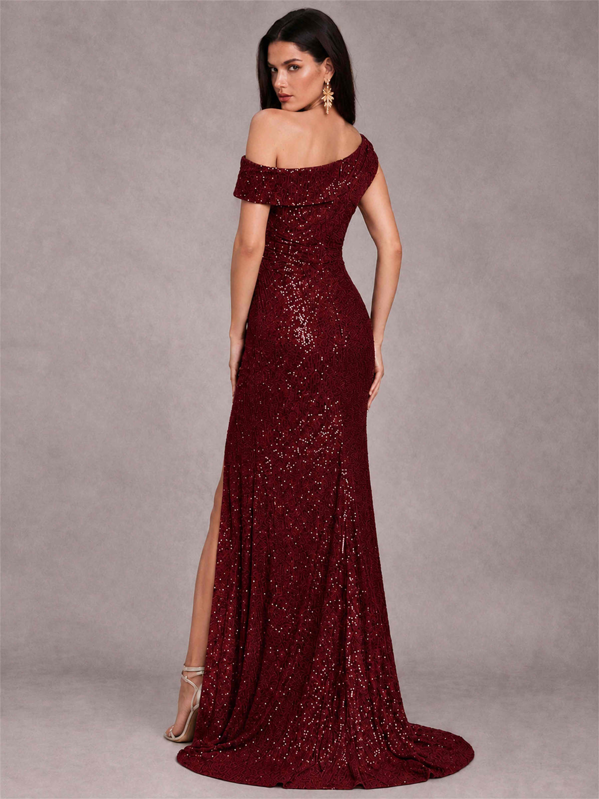 Mermaid One Shoulder Sequin Sleeveless Evening Dress with Split Side